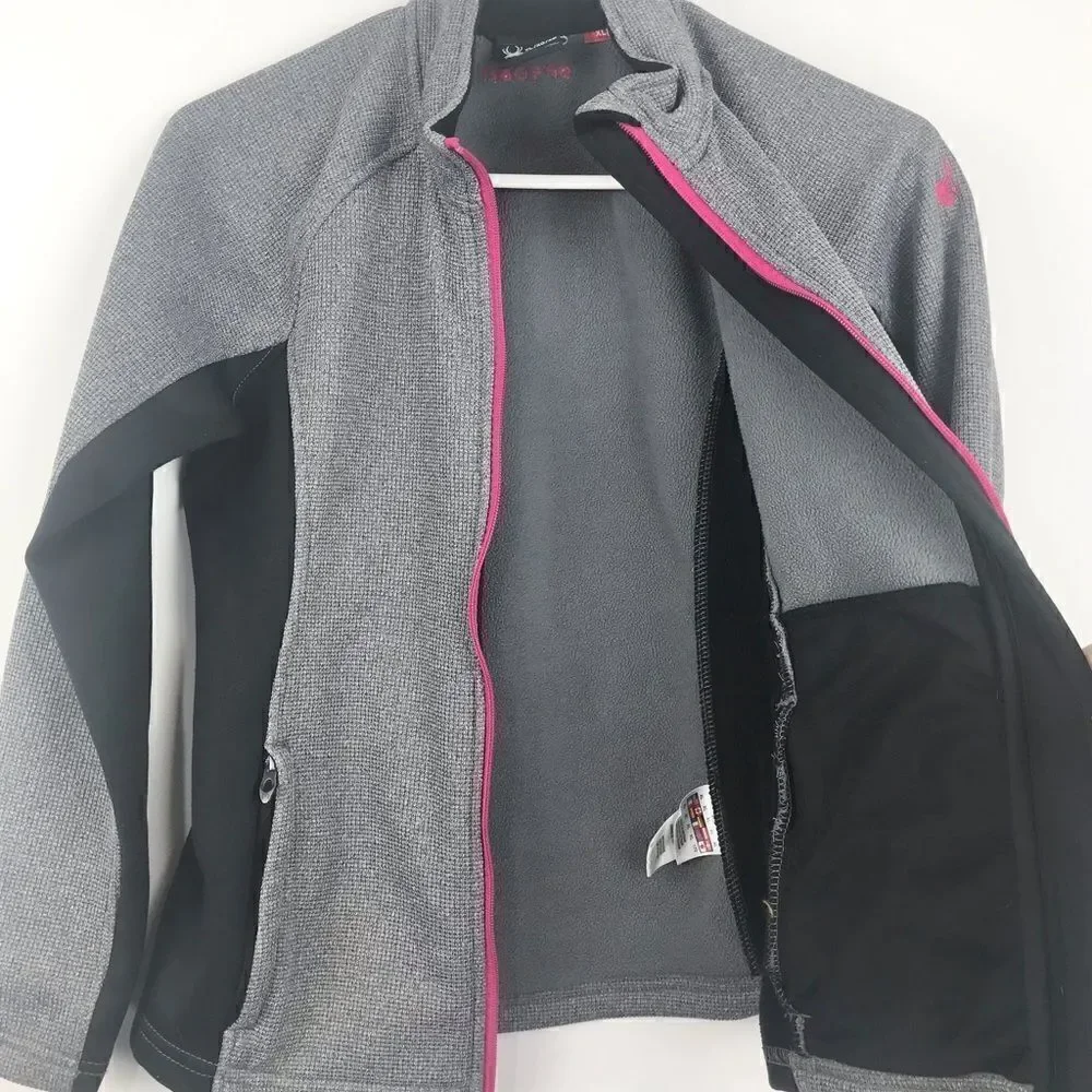 Spyder Gray and Black Zip Up Thermal Jacket with Pink Trim